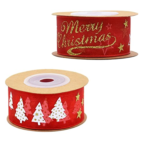 TOKIDNY 2 Rollen Schleife Chiffonband Weihnachten weihnachtsdekorband Weihnachtsbaumgirlande karierte Bänder zum Basteln ribbon bandfeile Weihnachtsbänder DIY band dekoration Polyester rot von TOKIDNY