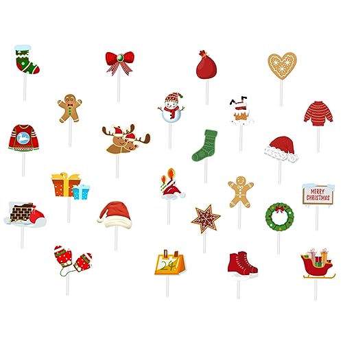 TOKIDNY 24st Weihnachtskuchen-zusatz-partydekoration Kuchenverzierungen Weihnachtliche Essensauswahl Weihnachts-Cupcake-Topper Weihnachts-Cupcake- Hirschkuchenpicks Weiße Karte von TOKIDNY