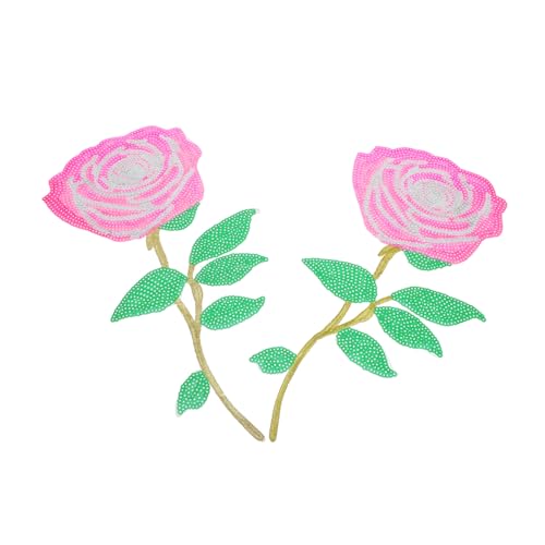 TOKIDNY 2st Stickerei-rosen Diy-patches Gestickter Aufnäher Mit Blumen Kleidungsflicken Jeansflicken Gestickte Aufnäher Patches Nähen Rosenstifte Rosenfleck Cowboy-aufnäher Rosa Pailletten von TOKIDNY