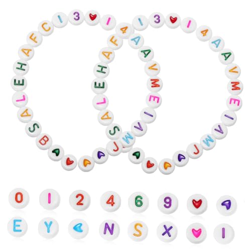 TOKIDNY 300St flache Perlen für die Schmuckherstellung Anzahl flache Perlen Abstandsperlen Masse ABC-Perlen alphabet beads heart beads Buchstabenperlen für Armbänder Zahlenperlen Acryl von TOKIDNY