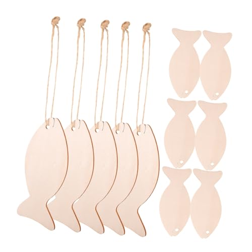 TOKIDNY 32St Fischhackschnitzel Holzanhänger Holzornament Holzhandwerk Holzstücke holzschnitzerei bastelset Fischdekor unvollendeter Holzausschnitt DIY-Holzausschnitte Hanfseil Beige von TOKIDNY