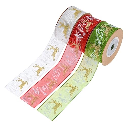 TOKIDNY 3St Weihnachtsband ribbon bandfeile weihnachtsmitbringsel weihnsgeschenke Weihnachtsbogenband verdrahtete Weihnachtsbänder Verpackungsband basteln sie ein schleifband Polyester von TOKIDNY