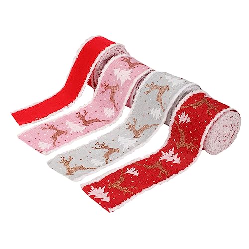 TOKIDNY 4 Rollen Weihnachtsband Rotes Geschenkband Schleife Rotes Band Goldband Zum Verpacken Von Geschenken Sackleinenband Der Frohen Weihnachten Bänder Herbstband Rotes Drahtband Stoff von TOKIDNY