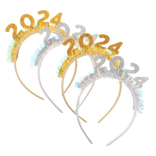 TOKIDNY 4 Stück 2024 Stirnband silvester haarband neujahr haarband Neujahrs Haarband Festlicher Kopfschmuck Fotokabinen-Requisiten für das neue Jahr Party-Stirnbänder für Erwachsene von TOKIDNY