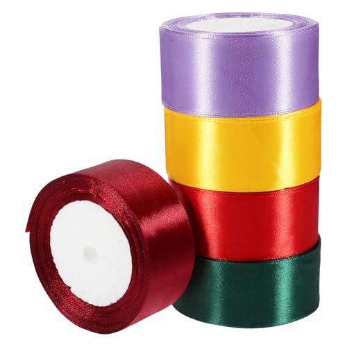 TOKIDNY 5 Rollen 4 cm breites Satinband ribbon bandfeile paketklebeband verpacken paketband Kranz Bastelband Festival-Hochzeitsband praktisches Geschenkband Wickelband Polyester von TOKIDNY