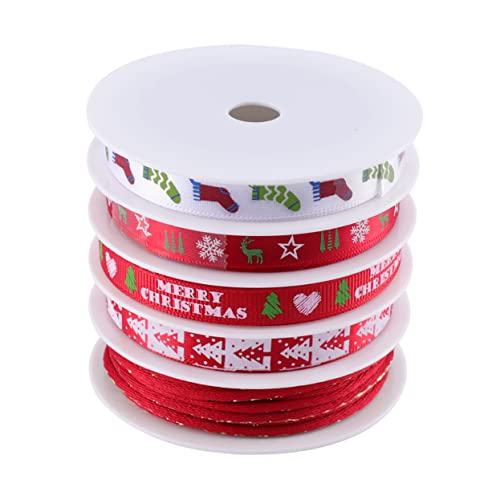 TOKIDNY 5 Rollen Weihnachtsband Ripsbänder Aus Satin Dekoratives Weihnachtsgeschenkband Weihnachtsfeier Gefallen Weihnachtsleinenband Dekoratives Kräuselband Paketband Rot Stoff von TOKIDNY