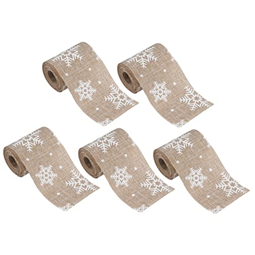 TOKIDNY 5St Sackleinen bedrucktes Gurtband weihnachtsdeko ribbon geschenksband weihnachtsband dekorativ Weihnachtsbastelband weihnachtsverpackungsband Geschenkverpackung feines Leinen von TOKIDNY