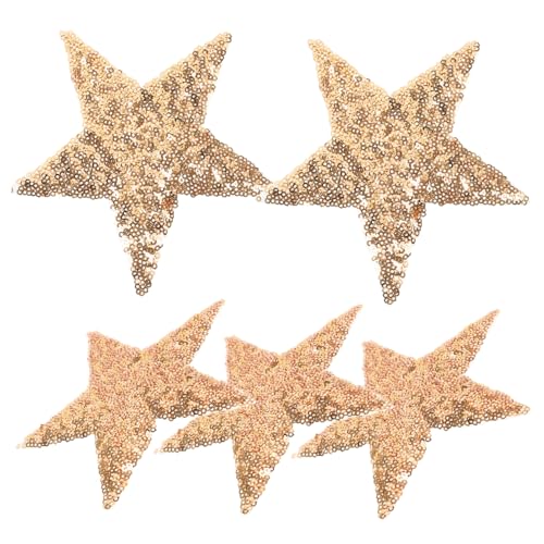 TOKIDNY 5st Stoffaufkleber Mit Fünfzackigen Sternen Sternenflecken Jackenflicken Kleiderflicken Glitzer-diy-patches Flicken Aufbügeln Diy-sternflicken Diy-versorgung Pailletten Golden von TOKIDNY