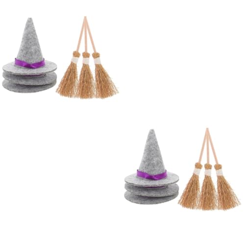 TOKIDNY 6 Sätze Halloween-hexenhut Kleine Hexenhut Dekoration Zaubererhut Halloween-hexenhandwerk Halloween- Mini-hexenhüte Für Getränke Halloween-party- Mini-strohbesen Holz von TOKIDNY