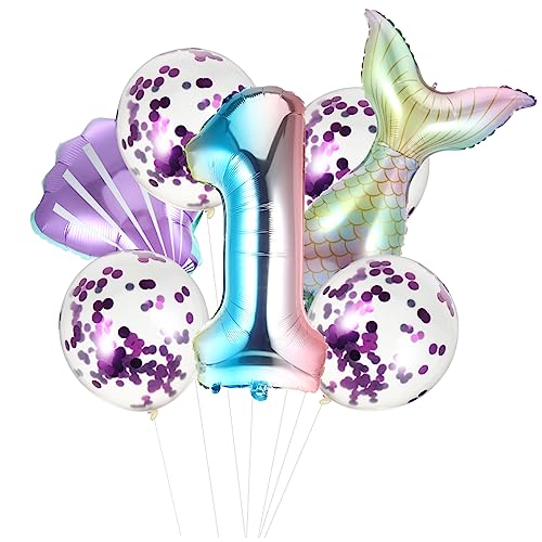 TOKIDNY 7 Stück Meerjungfrauen Ballon Set Geburtstagsfeier Deko Für Kinder Folienballons Verschiedenen Designs Perfekte Partydekoration Für Meerjungfrauen Mottopartys Und von TOKIDNY