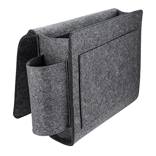 TOKIDNY Filz Nachttisch Aufbewahrungstasche Dunkelgrau Hängender Kleinigkeiten Organizer Für Laptop Zeitschriften Und Zubehör Bett Und Sofa Organizer von TOKIDNY