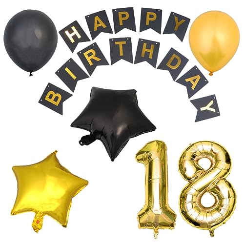 TOKIDNY Geburtstagsballons Set Für 18 Geburtstag Aluminiumfolienballons Schwarz Und Pentagramm Banner Zur Dekoration Von Geburtstagsfeiern von TOKIDNY