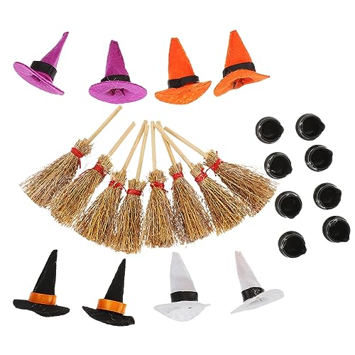 TOKIDNY Halloween Mini Hexenhüte Set Mit Mini Besen Und Kleinem Kessel Ideale Halloween Dekoration Für Partys Kreative Bastelprojekte Und Schaurige Atmosphäre von TOKIDNY