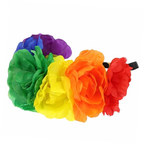 TOKIDNY Regenbogen Girlande Haarreifen Damen Festliche Kopfbedeckungen Rosenblüten-haarreifen Blumen-stirnband Für Den Pride-monat Haarreifen Für Mädchen Stolz Stirnband Haarschmuck Stoff von TOKIDNY