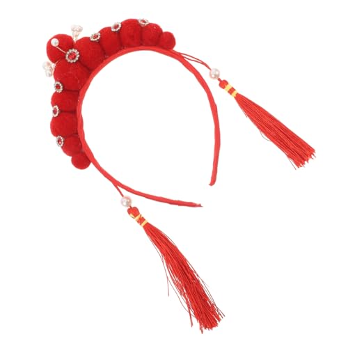 TOKIDNY Stirnband der Peking-Oper Stirnband mit Perlen schickes Stirnband Chinesisches Kostüm für Damen haarschmuck für damen rotes haarband Pompon-Stirnband Urlaub Stirnbänder Stoff von TOKIDNY