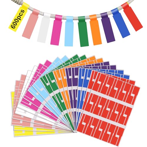 TOKSEO Kabelbeschriftung,600 Stück Kabeletiketten Selbstklebend WasserdichKabel Beschriftung Ettiketten für Laserdrucker, 10 Farben 20 Blatt von TOKSEO