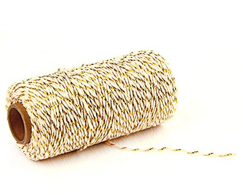 Baumwollgarn Makramee Garn 2 mm x 100 m Baumwollkordel Strickarbeiten Kettgarn Baumwollschnur für DIY Handwerk Basteln Wand Aufhängung Pflanze Aufhänger Farbe Baumwollgarn (Gold/Meter) von TOKYMOON