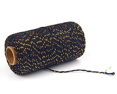 Baumwollgarn Makramee Garn 2 mm x 100 m Baumwollkordel Strickarbeiten Kettgarn Baumwollschnur für DIY Handwerk Basteln Wand Aufhängung Pflanze Aufhänger Farbe Baumwollgarn (Gold/Schwarz) von TOKYMOON