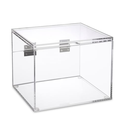 TOLIDA Transparente Karteikarte Aufbewahrungsbox aus Acryl mit 3mm Drehbarer Displayabdeckung, Karte Aufbewahrungskisten, Organizer für Notizen, Rechnungen, Datenkabel, Visitenkarten 16x11x12CM von TOLIDA