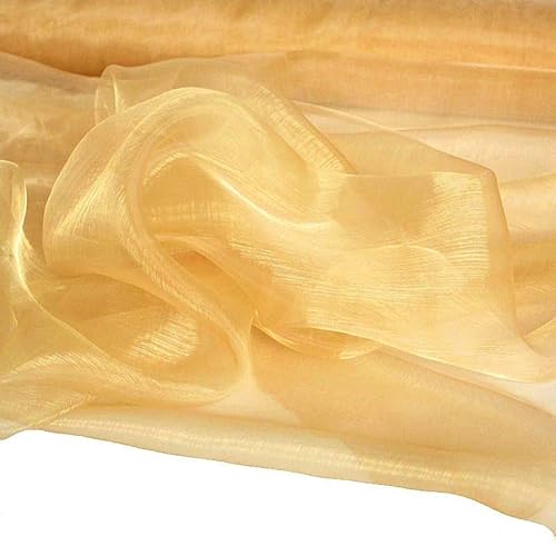 TOLKO 1m Organza Stoffe zum Nähen Meterware | Hauch Zart, Fein, Durchsichtig | zum Dekorieren Basteln 145cm breit | leichter Glanz Stoff für Gardine Vorhänge Tischdecken Deko Schals (Gold) von TOLKO