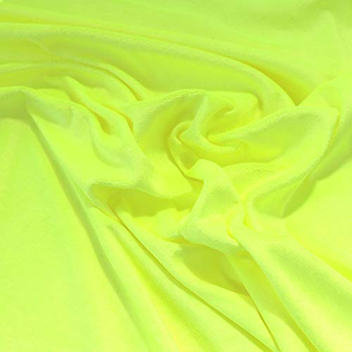 TOLKO samtiger Nicki Jersey Stoff Meterware für Shirt Kleid Rock | Dekostoff knitterarm elastisch | Stoffe zum Nähen | 150cm breit Kleiderstoff Kostümstoff Hochzeitsstoff (Neon Gelb) von TOLKO