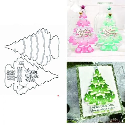 Metall-Stanzformen mit Weihnachtsbaum-Schneeflocken-Motiv, Motiv: Merry Christams Tree, Schneeflocke, Stanzschablonen, DIY, Scrapbooking, dekorative Prägung, Papier, Scrapbooking, Kartenherstellung, 2 von TOLOVIS