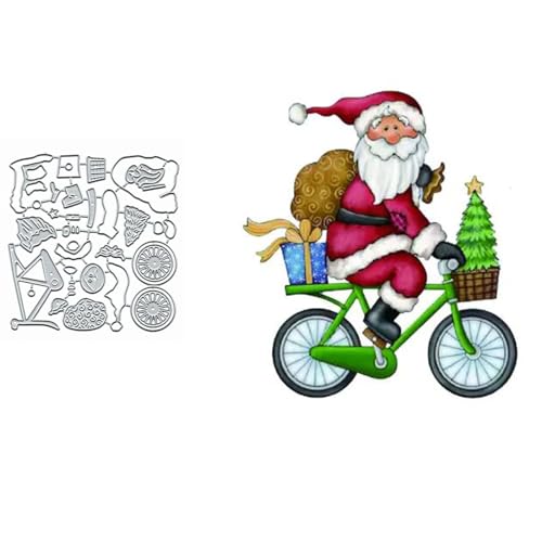 Metall-Stanzformen, Weihnachtsmann-Design, Motiv: Merry Christams Tree Santa Bike, Geschenk, Stanzformen, Schablonen, DIY, Scrapbooking, dekoratives Prägepapier, Scrapbooking, Kartenherstellung von TOLOVIS