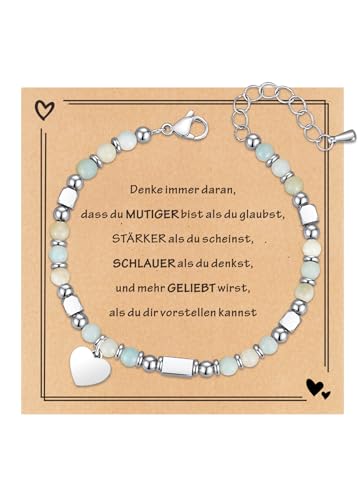 TOLOWOBK Chakra Armband Damen Mädchen Edelstein Perlenarmband Herz Charm Edelstahl Perlen Armbänder Heilsteine Geschenke für Mädchen Schulabschluss Geburtstag Geschenke für Freundin Tochter Enkelin von TOLOWOBK