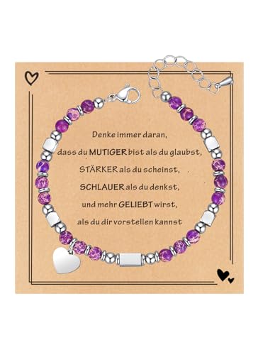 TOLOWOBK Chakra Armband Damen Mädchen Edelstein Perlenarmband Herz Charm Edelstahl Perlen Armbänder Heilsteine Geschenke für Mädchen Schulabschluss Geburtstag Geschenke für Freundin Tochter Enkelin von TOLOWOBK