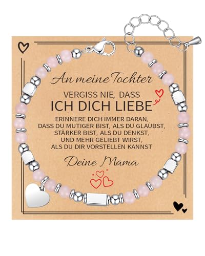 TOLOWOBK Geschenke für Mädchen Damen Edelstein Chakra Armband Mädchen Herz Charm Perlenarmband Heilsteine Perlen Armbänder Mädchen Weihnachten Geburtstag Geschenke für Tochter Enkelin Freundin Nichte von TOLOWOBK