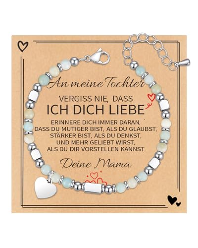 TOLOWOBK Geschenke für Mädchen Damen Edelstein Chakra Armband Mädchen Herz Charm Perlenarmband Heilsteine Perlen Armbänder Ostern Konfirmation Geburtstag Geschenke für Tochter Enkelin Schwester von TOLOWOBK