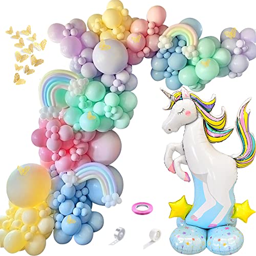 TOLOYE Einhorn Geburtstagsdeko Mädchen, Einhorn Luftballons Girlande mit Pastell Regenbogen Luftballons,3D Einhorn Folie Ballons für Einhorn Party Deko Baby Shower Hochzeit Geburtstag Party Dekoration von TOLOYE