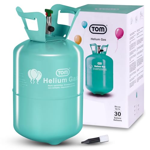 TOM Helium Gas – Helium Gasflasche - Helium Balloon Gas für bis zu 30 Luftballons für Geburtstag, Hochzeit & Co. – für Folienballons geeignet - Helium Gasflasche von TOM