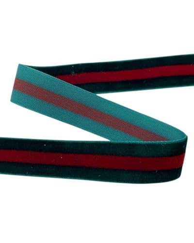 Borte Samtband aus Seide, mit grünem Rand, mittlere rote Streifen, 20 mm hoch Borte Samtband aus Seide, mit grünem Rand, mittlere rote Streifen, 20 mm hoch von TOMASELLI MERCERIA