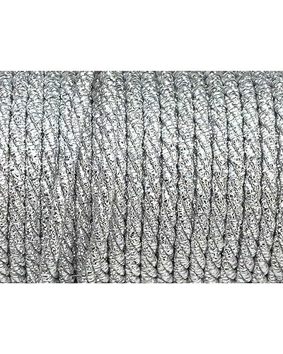 TOMASELLI MERCERIA 5 Mt Besatzkordel Lurex-Metallfaden 3-lagig geflochten einfarbig 3 mm - Silber von TOMASELLI MERCERIA