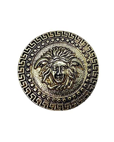 TOMASELLI MERCERIA Großer Metallknopf flaches dunkles Gold rund Kopf griechische Medusa Öse 37 mm von TOMASELLI MERCERIA