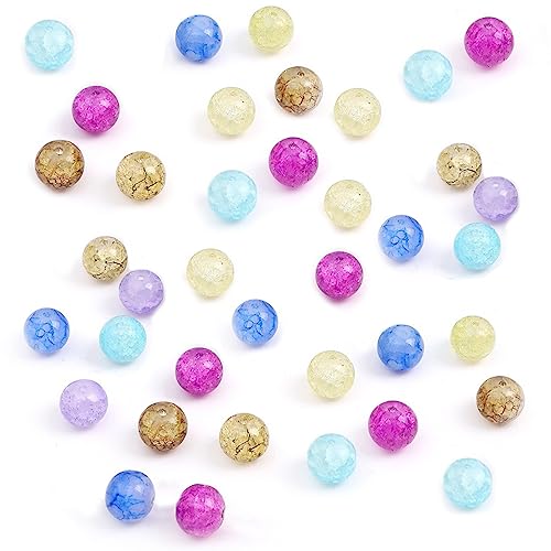 TONAUP 10mm Crackle Glasperlen 120 Stück Bunte Basteln Perlen mit Löchern, Rund Bunte Armband Bastel Perlen für DIY Schmuckherstellung Handwerk Dekor von TONAUP