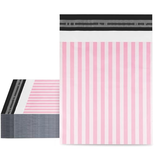 TONESPAC Versandtaschen, 25,4 x 33 cm, 3,15 mm, Poly-Versandtaschen, selbstklebend, nicht gepolstert, für kleine Unternehmen, wasserdichte Poly-Versandtaschen, rosa Streifen, 100 Stück von TONESPAC