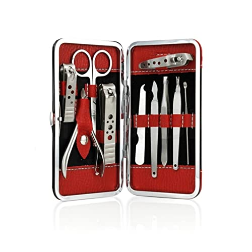 TONGQIC Nagelknipser-Set Professionelle Nagel-Kunst-Maniküre-Werkzeuge Set Nails Clipper-Schere Tweezer Messer Maniküre-Sets Fall for Nagel-Maniküre Nagelknipser-Kit(10Pcs Red) von TONGQIC