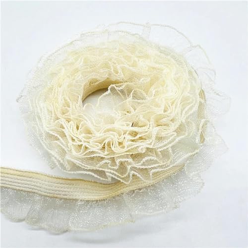 5 Yards/Lot 16 mm gerafftes elastisches Spitzenband, gefaltet über Spandex-Gummiband zum Nähen, Spitzenbesatz, Taillenband, Bekleidungszubehör, Creme, 5 Yards von TONGUC