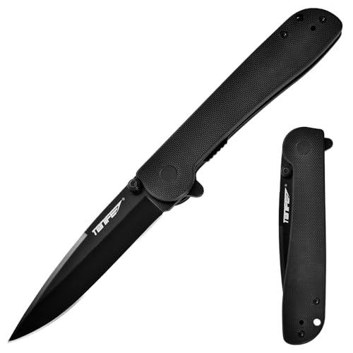 TONIFE Guidingstar Klappmesser mit Taschenclip, Rutschfeste EDC Einhandmesser, 8Cr14MoV Klinge und G10 Griff für Outdoor Camping Messer (Schwarz + Schwarz Titan) von TONIFE