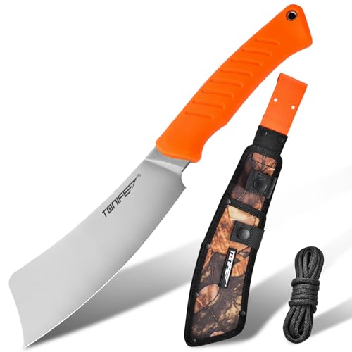 TONIFE Hercules Full Tang Messer Feststehendes Klingenmesser mit Scheide und Paracord, 8Cr14MoV Hackklinge für Outdoor Camping Messer Überlebensmesser von TONIFE