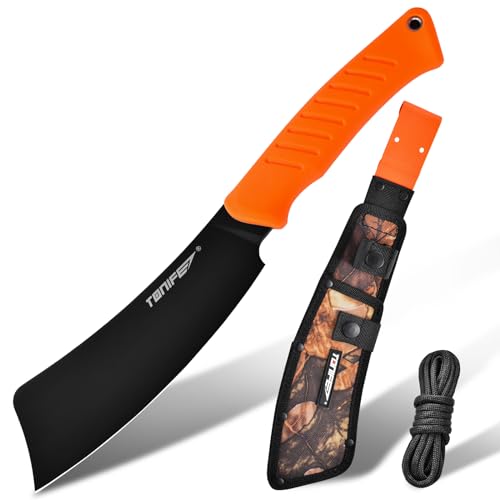 TONIFE Hercules Full Tang Messer Feststehendes Klingenmesser mit Scheide und Paracord, 8Cr14MoV Hackklinge für Outdoor Camping Messer Überlebensmesser von TONIFE