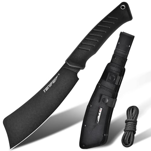 TONIFE Hercules Full Tang Messer Feststehendes Klingenmesser mit Scheide und Paracord, 8Cr14MoV Hackklinge für Outdoor Camping Messer Überlebensmesser von TONIFE