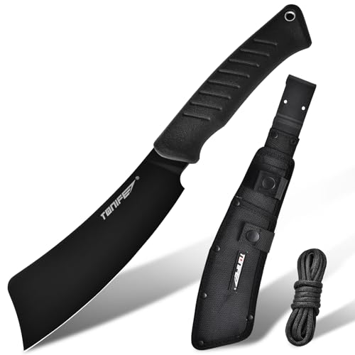 TONIFE Hercules Full Tang Messer Feststehendes Klingenmesser mit Scheide und Paracord, 8Cr14MoV Hackklinge für Outdoor Camping Messer Überlebensmesser von TONIFE