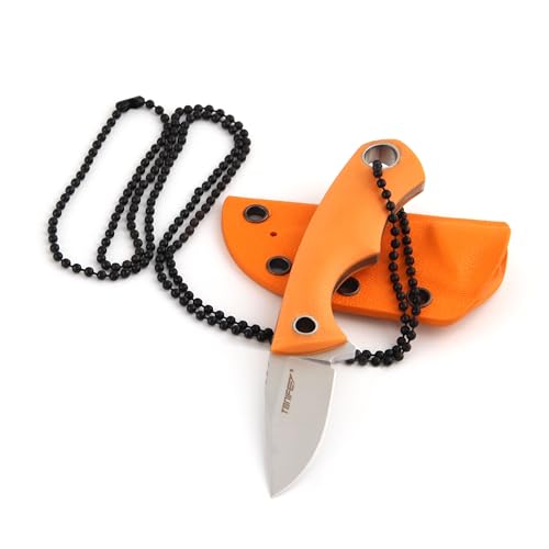 TONIFE Neck Knife Mini Outdoor Survival Taschenmesser, Feststehend EDC Messer, Hohe Härte Scharfes Klinge 43mm Tragbares Halsmesser mit Kydexscheide und Kugelkette (Orange) von TONIFE