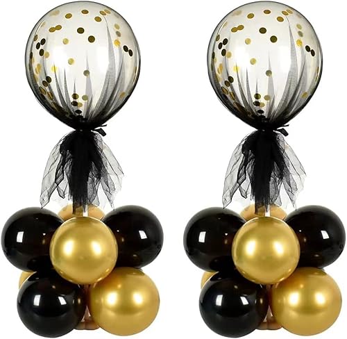 2 Set Schwarz Gold Tisch Mittelstück Dekorationen Ballons Stand Halter Kit mit Tüll Abdeckung 20-teilige Latex Ballons für Geburtstag Baby Dusche Hochzeit Jubiläum Party von TONIFUL