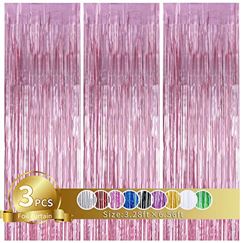 3 Stück Rosa Metallic Lametta Vorhänge,Tinsel Folie Vorhang Folienfransen Vorhang für Hochzeit Verlobung Brautdusche Geburtstag Bachelorette Party Bühnendekor … von TONIFUL