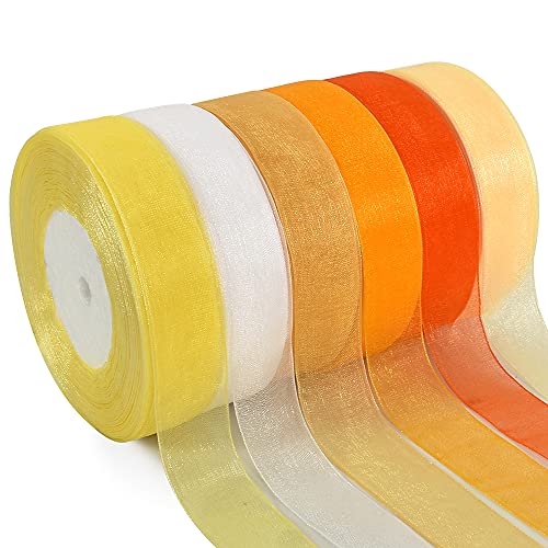 6 Rollen 300 Yards 2,5 cm gelb Serie Sheer Chiffon Band Organza Band für Geschenkverpackungen Hochzeit Geburtstag Party Dekoration DIY Schleifen Basteln Blumen Handwerk Haar Nähen (45,7 Meter pro von TONIFUL