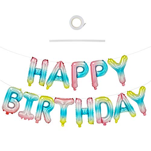 TONIFUL Regenbogenfarbe Happy Birthday Ballons Banner Sign,16 Zoll Macaron blaue Happy Birthday Luftballon Folienballons Geburtstagsballon Helium Ballon für Hochzeit von TONIFUL